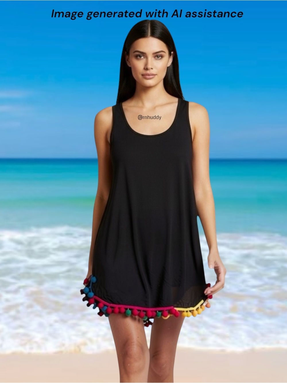 NWT Beach Break L black Pom Pom hem coverup